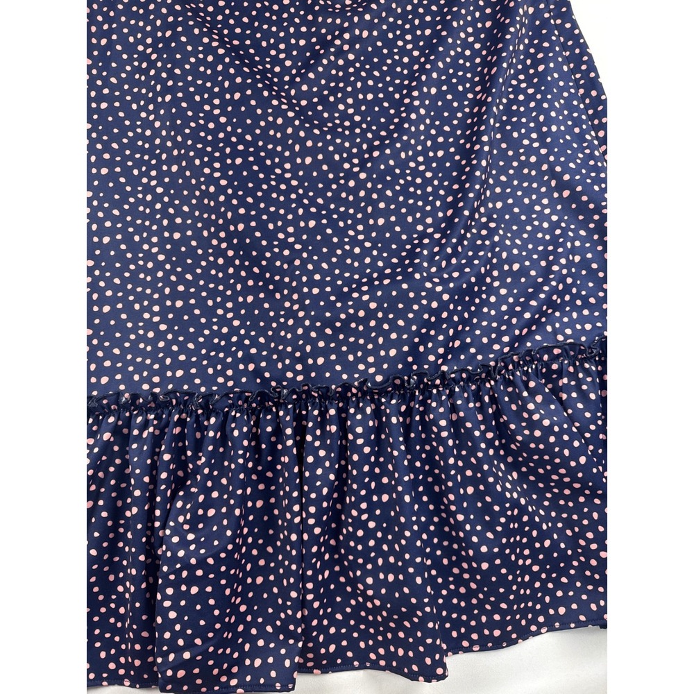 Sam Edelman Navy Pink Polka Dot High Neck Ruffle Hem Shift Dress XS - Picture 2 of 8